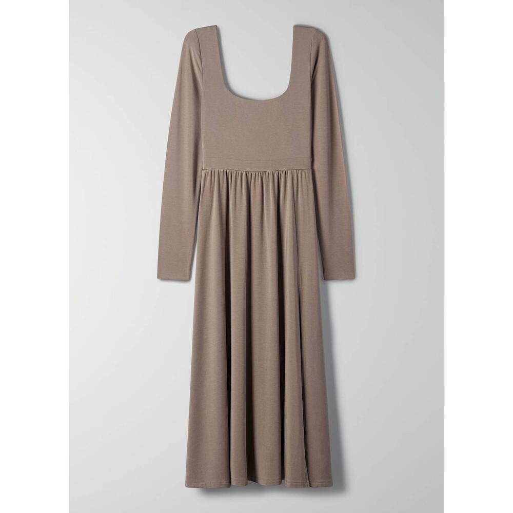 Aritzia Wilfred Market LongSleeve Slit Midi Dress Size XS Taupe Square Neck Fall